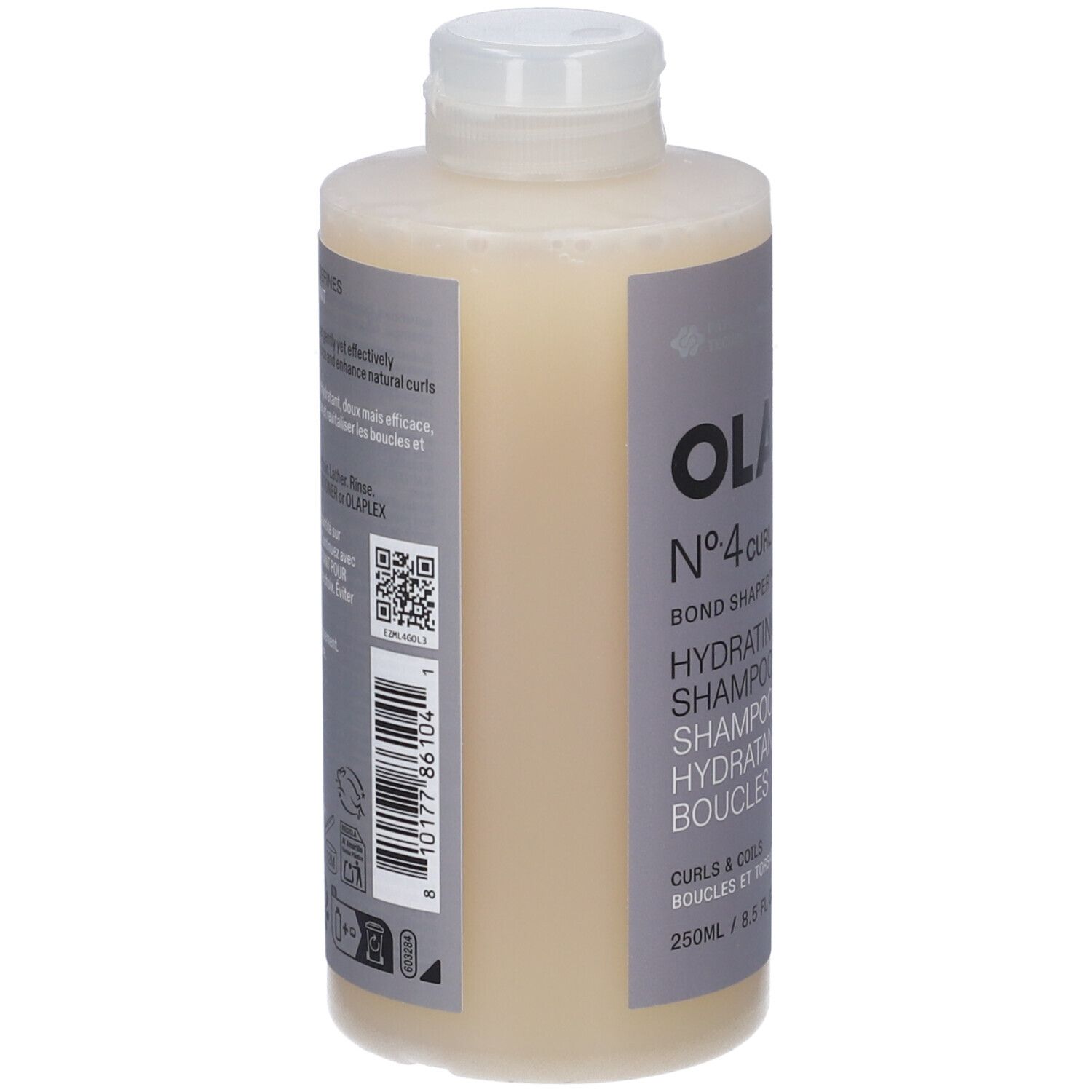 Olaplex Nr. 4C Bond Maintenance Shampoo Flasche, 250ml, hellgelbe Flüssigkeit.