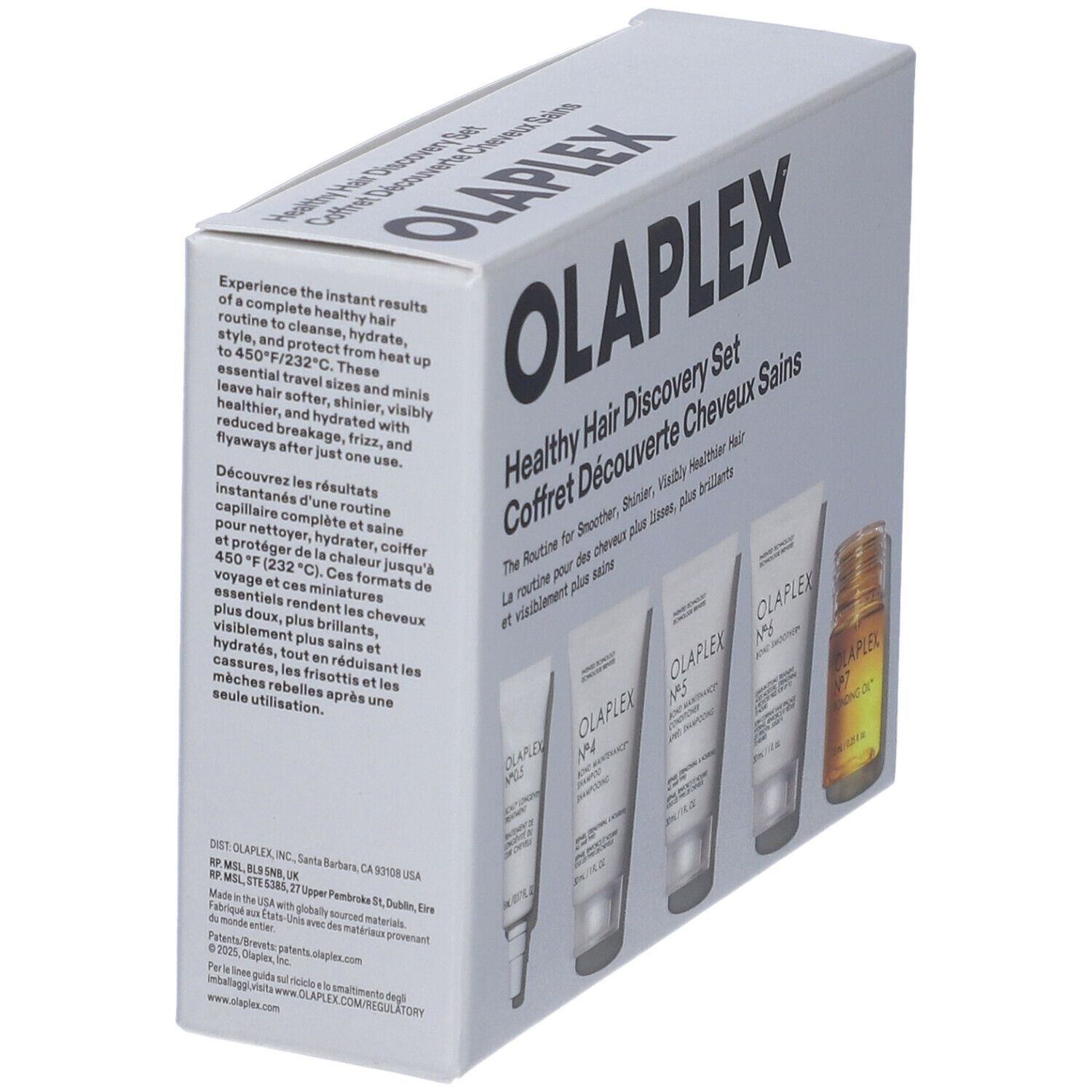 Olaplex Healthy Hair Discovery Set mit vier Tuben und einer kleinen Flasche.