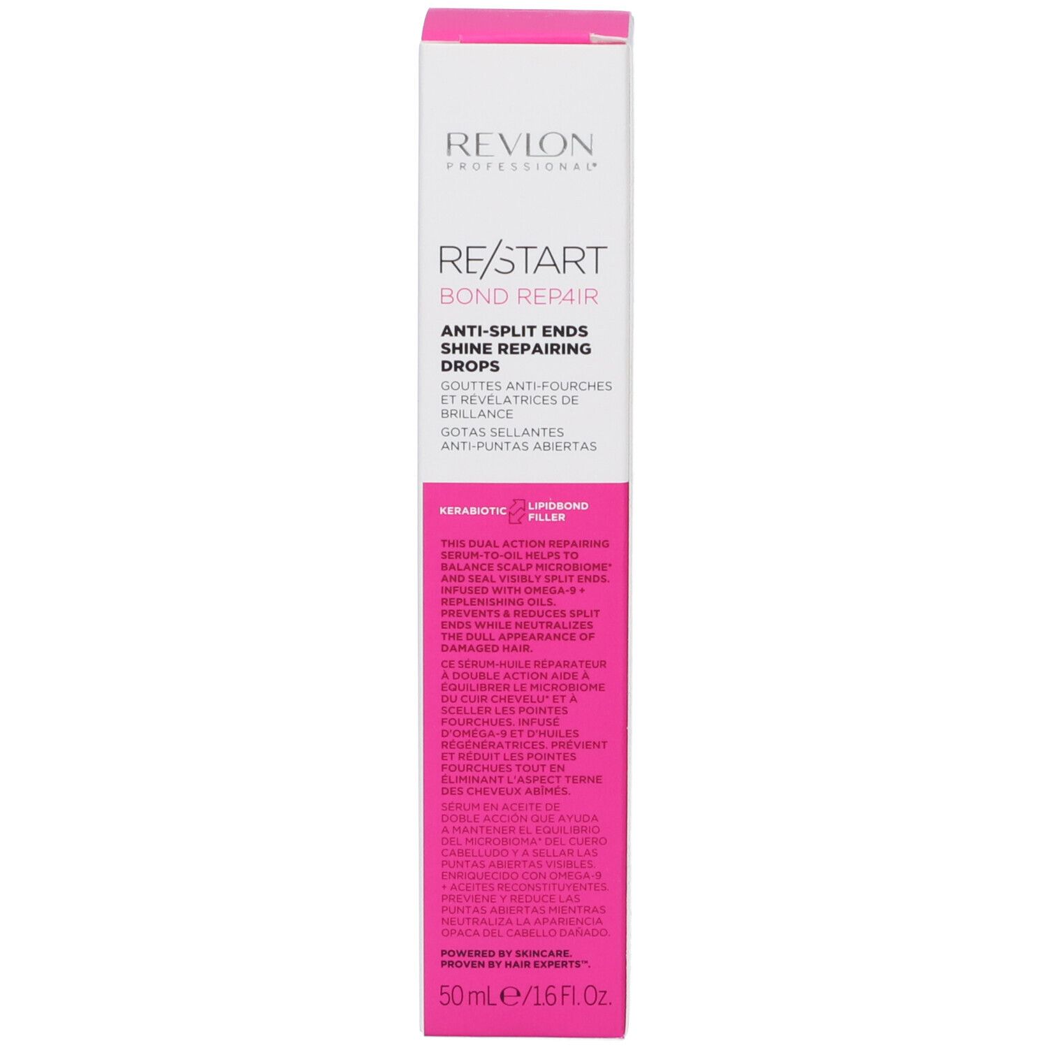 Revlon Re-Start Recovery Anti-Split Ends Sealing Drops Kartonverpackung mit Text.
