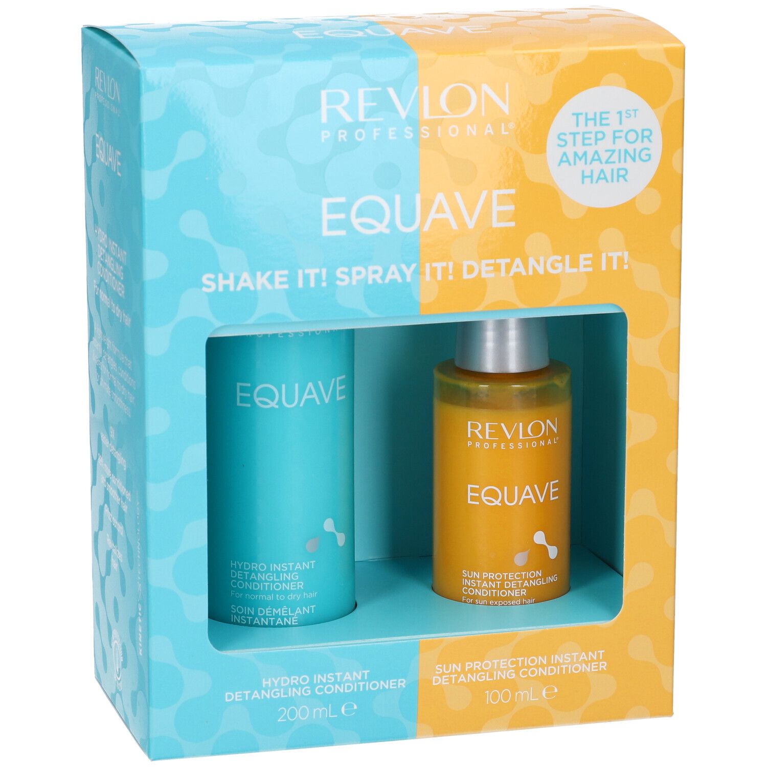 Revlon Equave Geschenkset mit Hydro Instant Detangling Conditioner (200ml) und Sun Protection Detangling Conditioner (100ml).