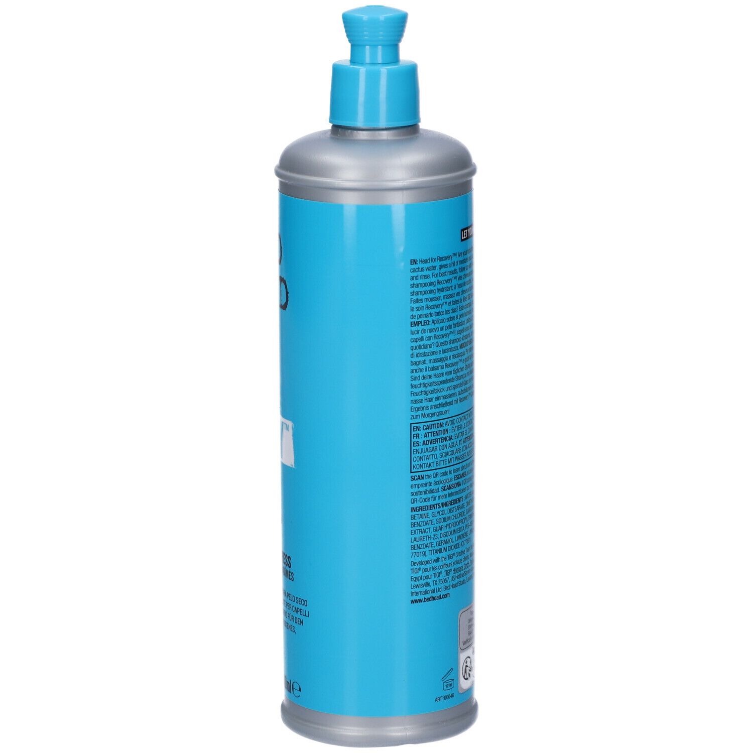 Bed Head Tigi Produkt in blau und silberner Flasche mit Pumpspender, 750 ml.