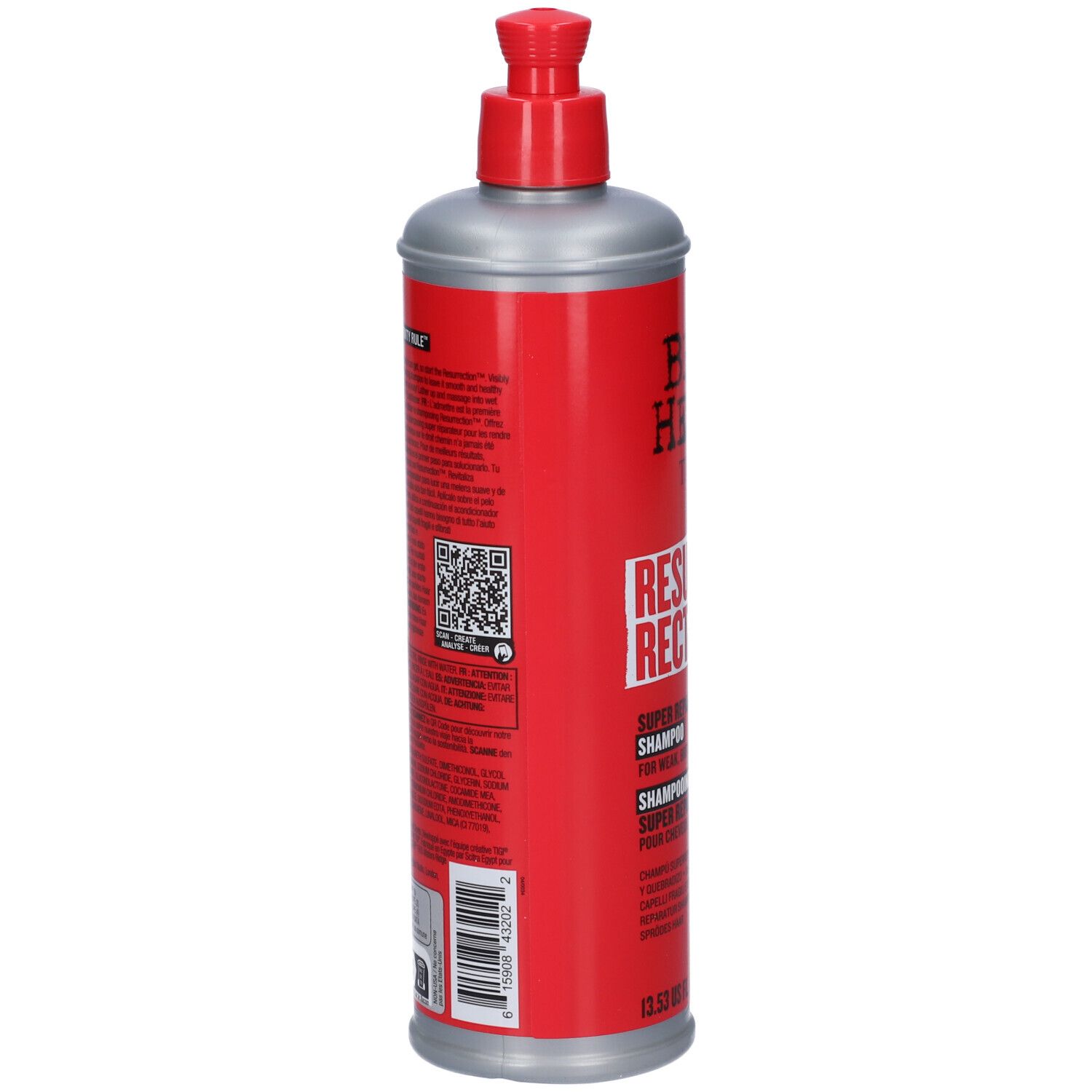 Bed Head TIGI Resurrection Shampoo, rote Flasche mit Spender.