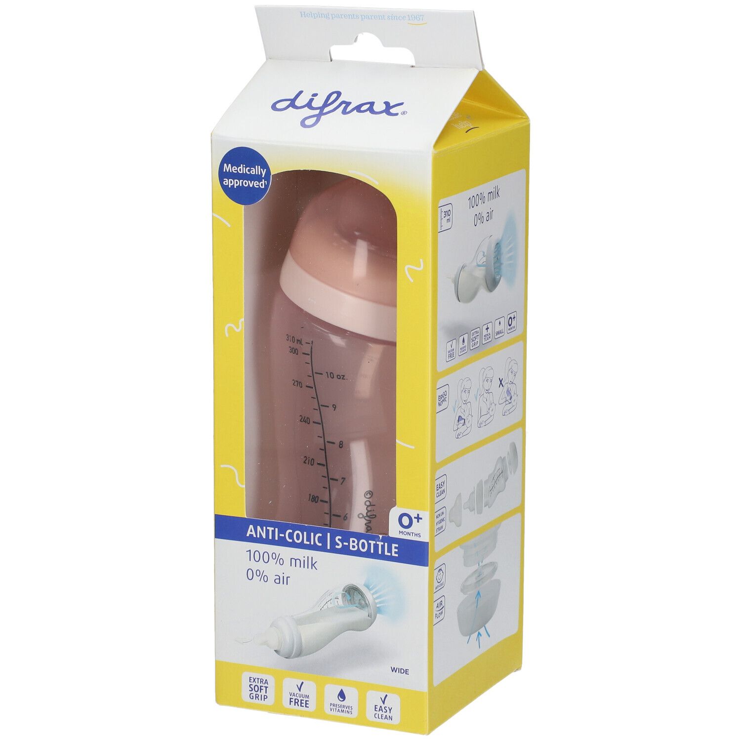 difrax® Anti-Kolik Babyflasche S Wide - Blossom 310 ml Flaschen nicht_frei_waehlbar