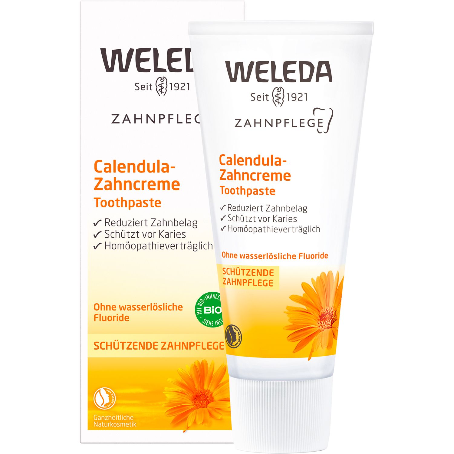 Weleda Calendula-Zahncreme - mit mineralischem Putzkörper reinigt die Zähne sanft & gründlich Zahnpasta 75 ml