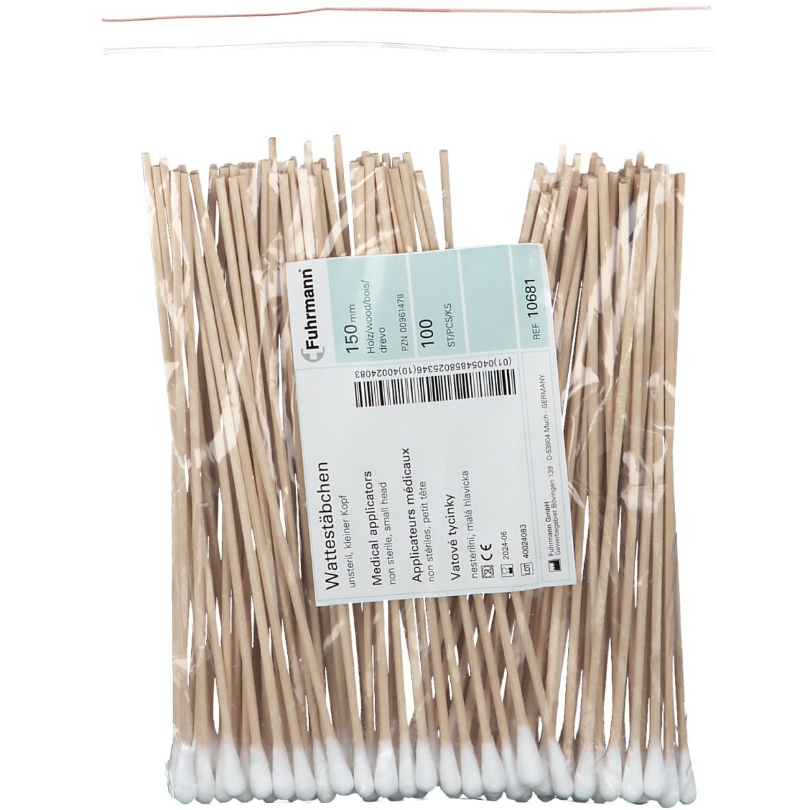 Wattestäbchen Holz kleiner Kopf 15 cm Stäbchen 100 St