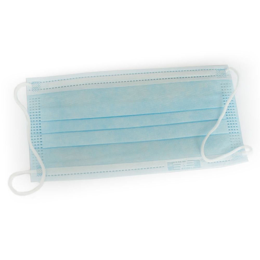 Mundschutz OP/Dental, blau, mit Ohrenschlaufe und Nasenbügel 10 St