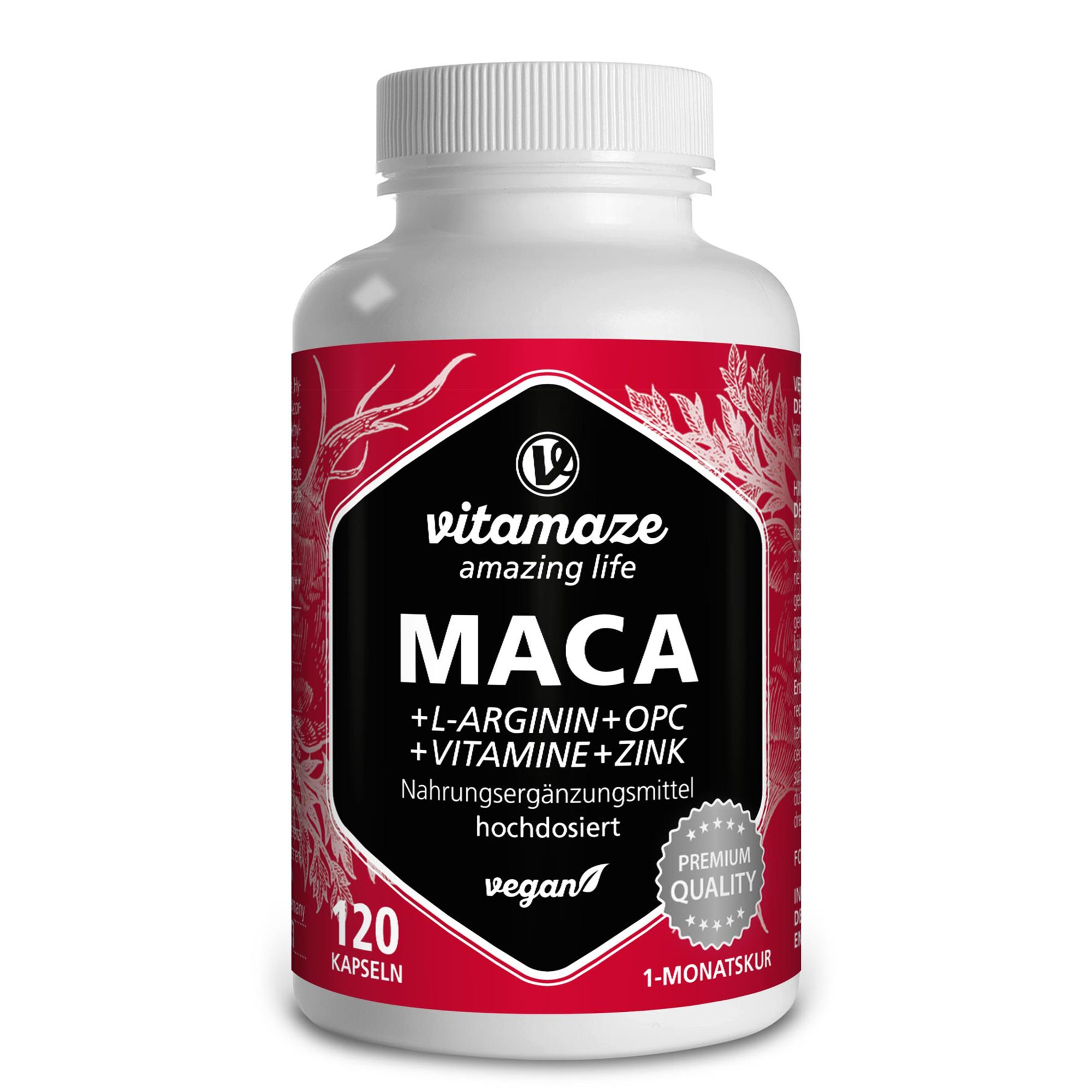 Vitamaze Maca 10:1 Hochdosiert + L-Arginin Opc Vitamin Vegan Kapseln 120 St