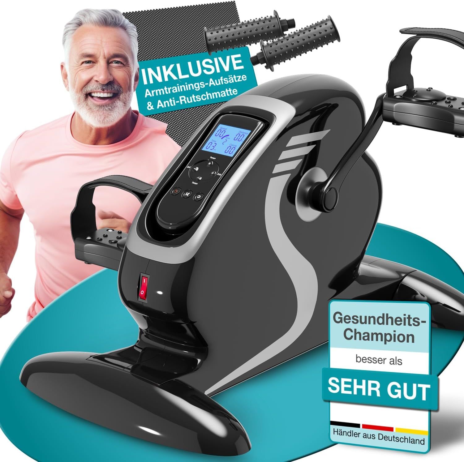 Eloneo Arm- und Beintrainer mit Motor, inkl. Trainingsdisplay, Massage-Handgriffe, Anti-Rutschmatte 1 St