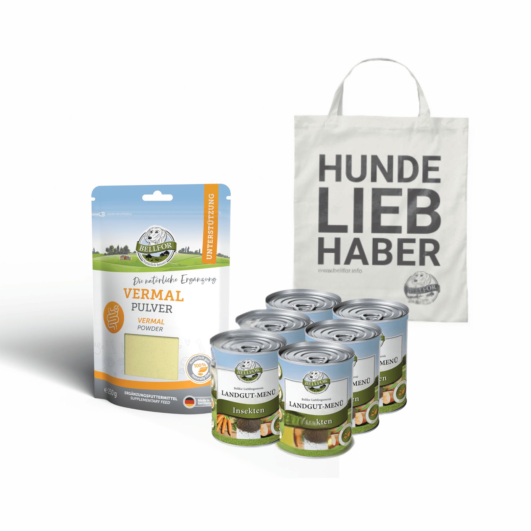 Bellfor Magen-Darm-Set für große Hunde – Nassfutter + Vermal Pulver Jutebeutel Set 4,98 kg