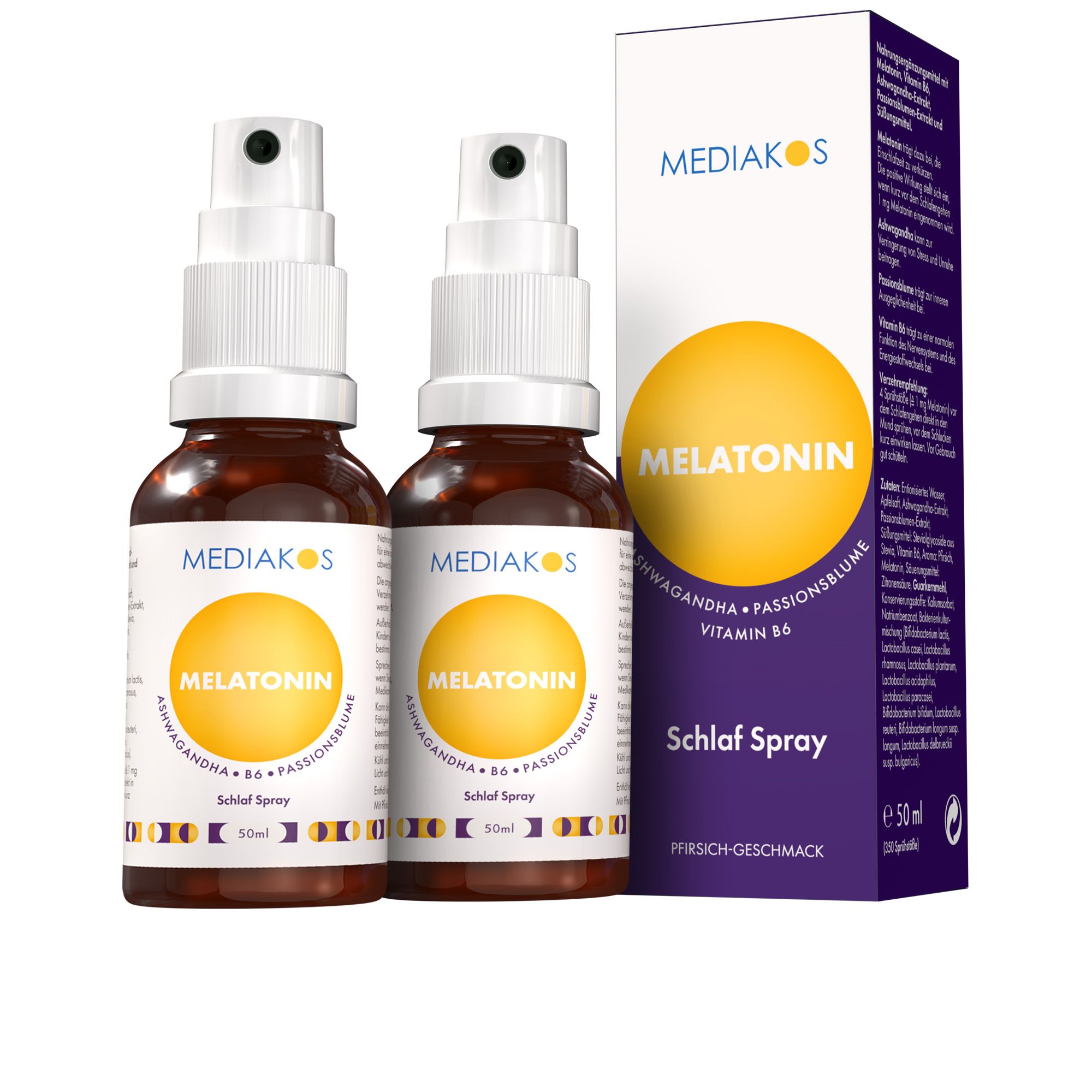Mediakos® Melatonin Ashwagandha Schlaf Spray Mundspray 2x50 ml