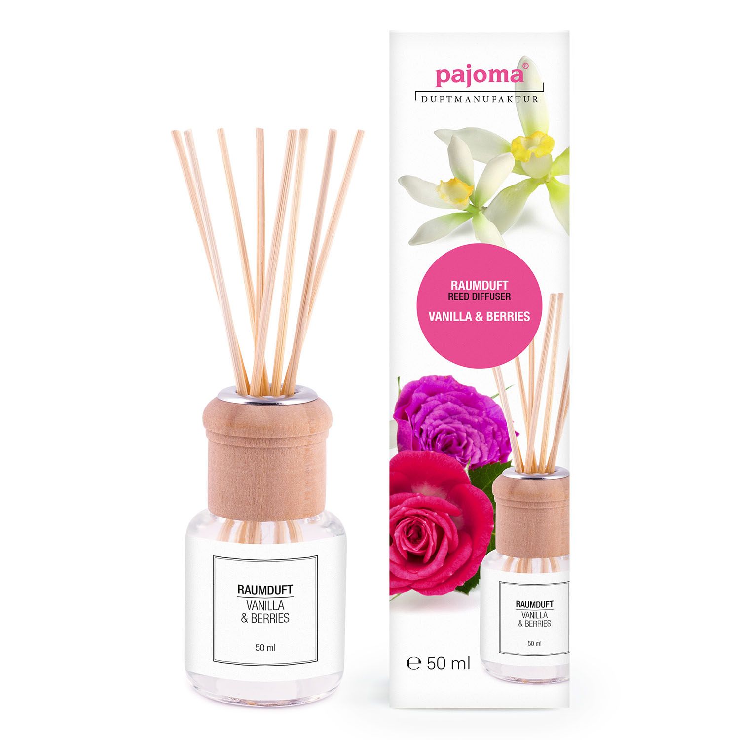 pajoma® Raumduft 50 ml inkl. Duftstäbchen, Vanilla & Berries Flüssigkeit