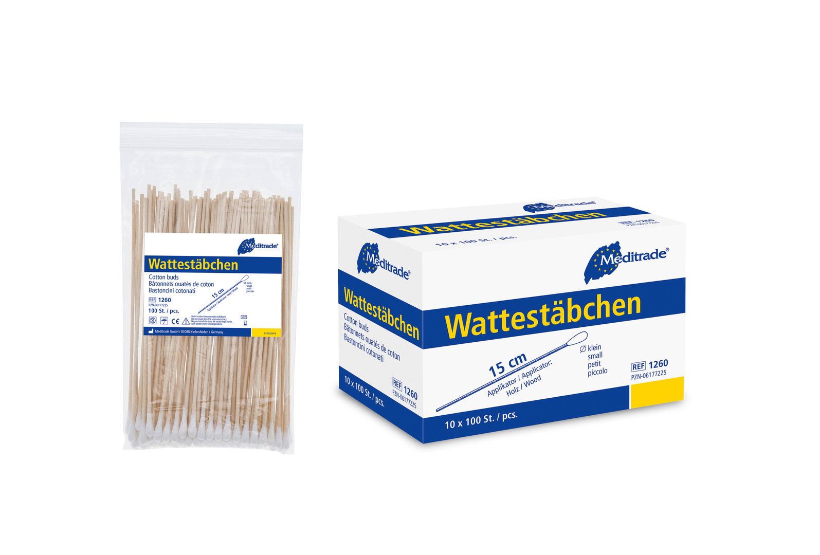 Meditrade Wattestäbchen aus Holz Kombipackung 1000 St