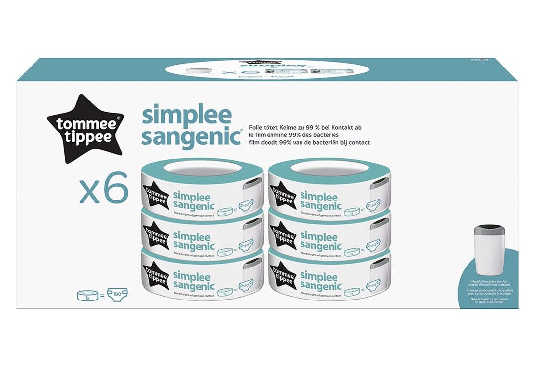 Tommee Tippee Nachfüllkassette für Simplee Sangenic Windeleimer 6er Set 6 St