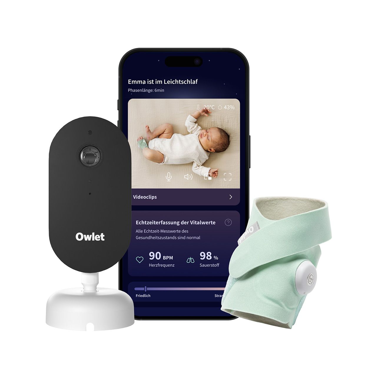 Owlet Dream Duo – Baby Monitor mit Sock Sensor, 2K HD Kamera, Puls & Schlafanalyse, Mint 1 St mint