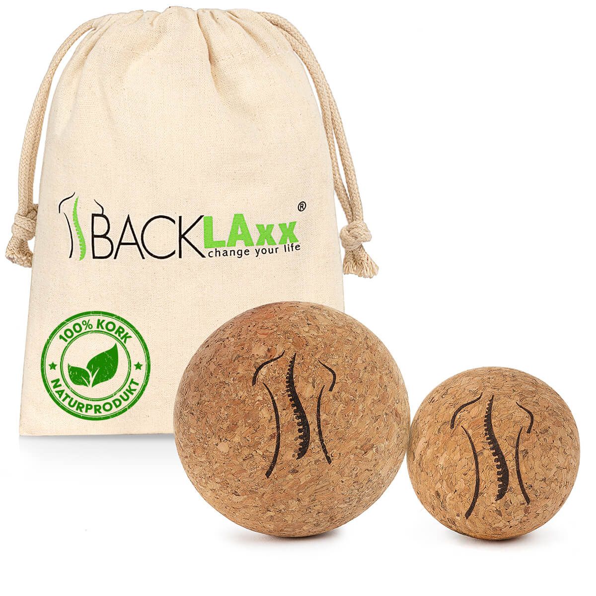 BACKLAxx® Massageball Set aus Kork mit Tasche, 5cm & 7cm 2 St braun