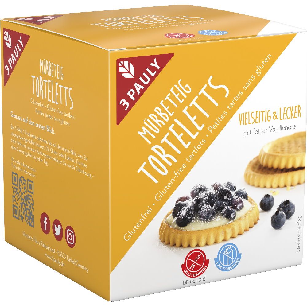 3 Pauly Mürbteig Torteletts glutenfrei 150 g