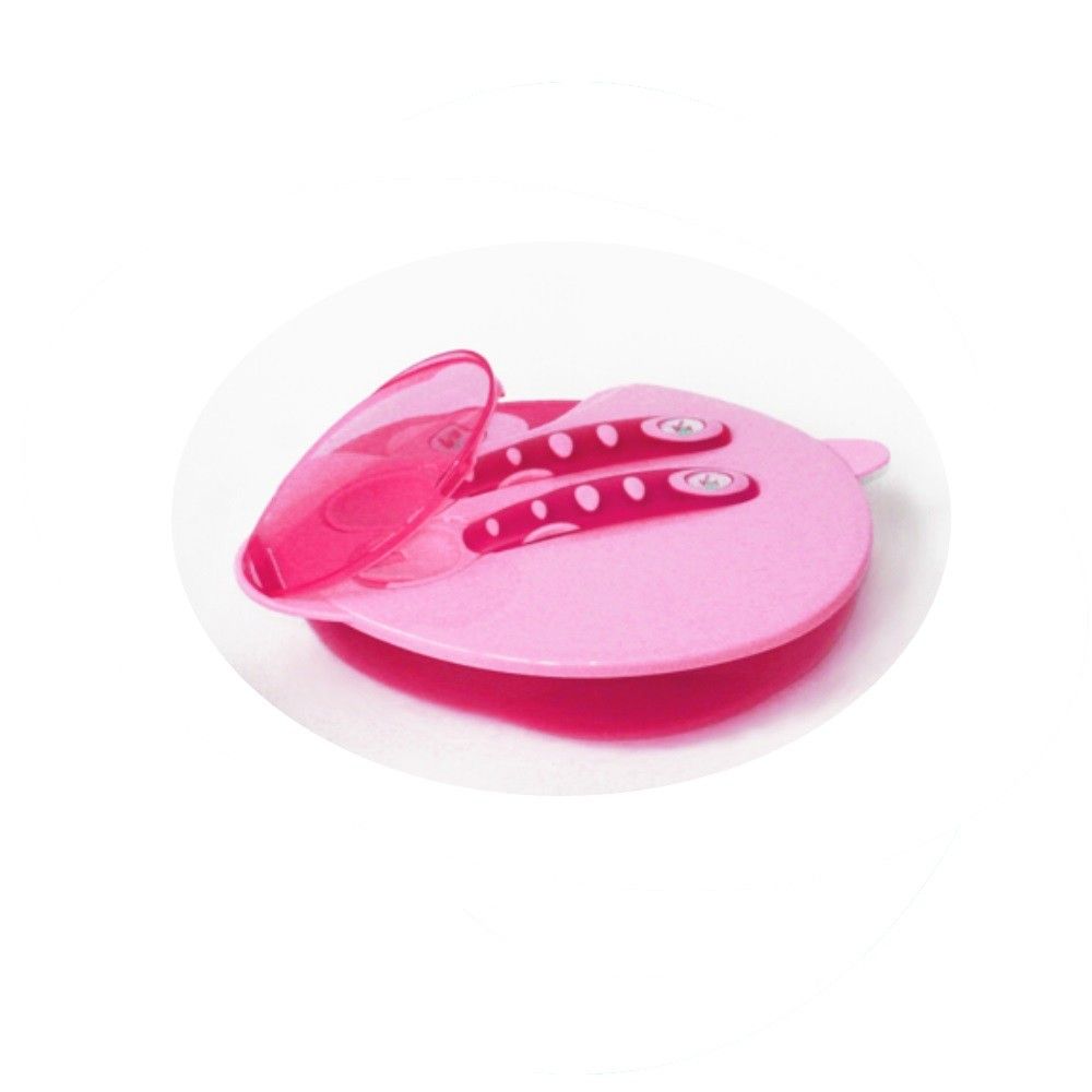 Vital Baby - Mein erstes Tellerset mit Löffel, Gabel und Deckel Set 1 St rosa