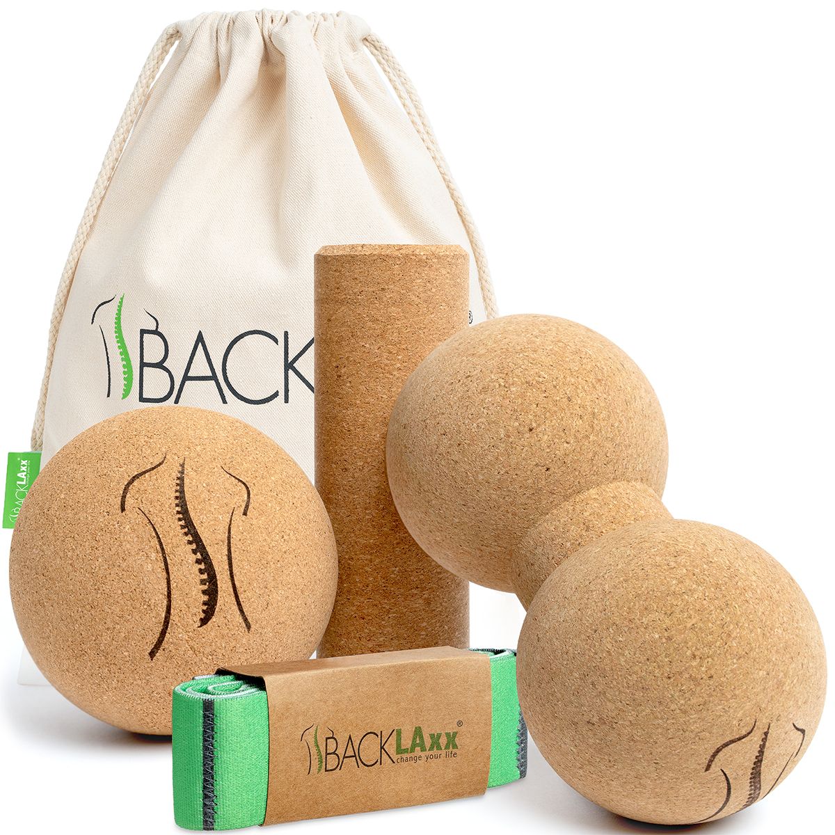 BACKLAxx® Faszienrolle 3er Set aus Kork 3 St braun