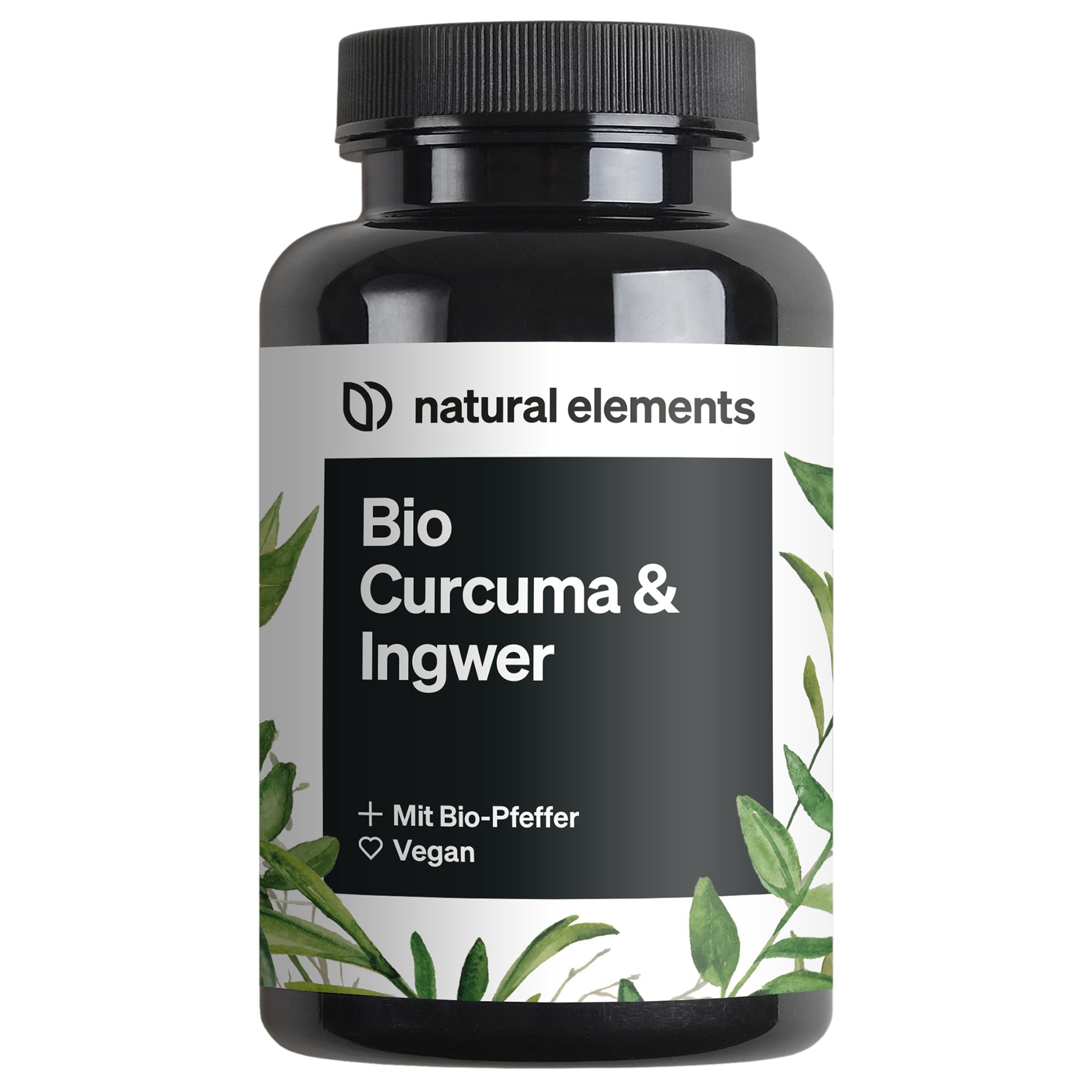 Natural Elements Bio Curcuma & Ingwer – 180 Stk Kurkuma, Pfeffer + Curcumin Piperin Kapseln 154 G