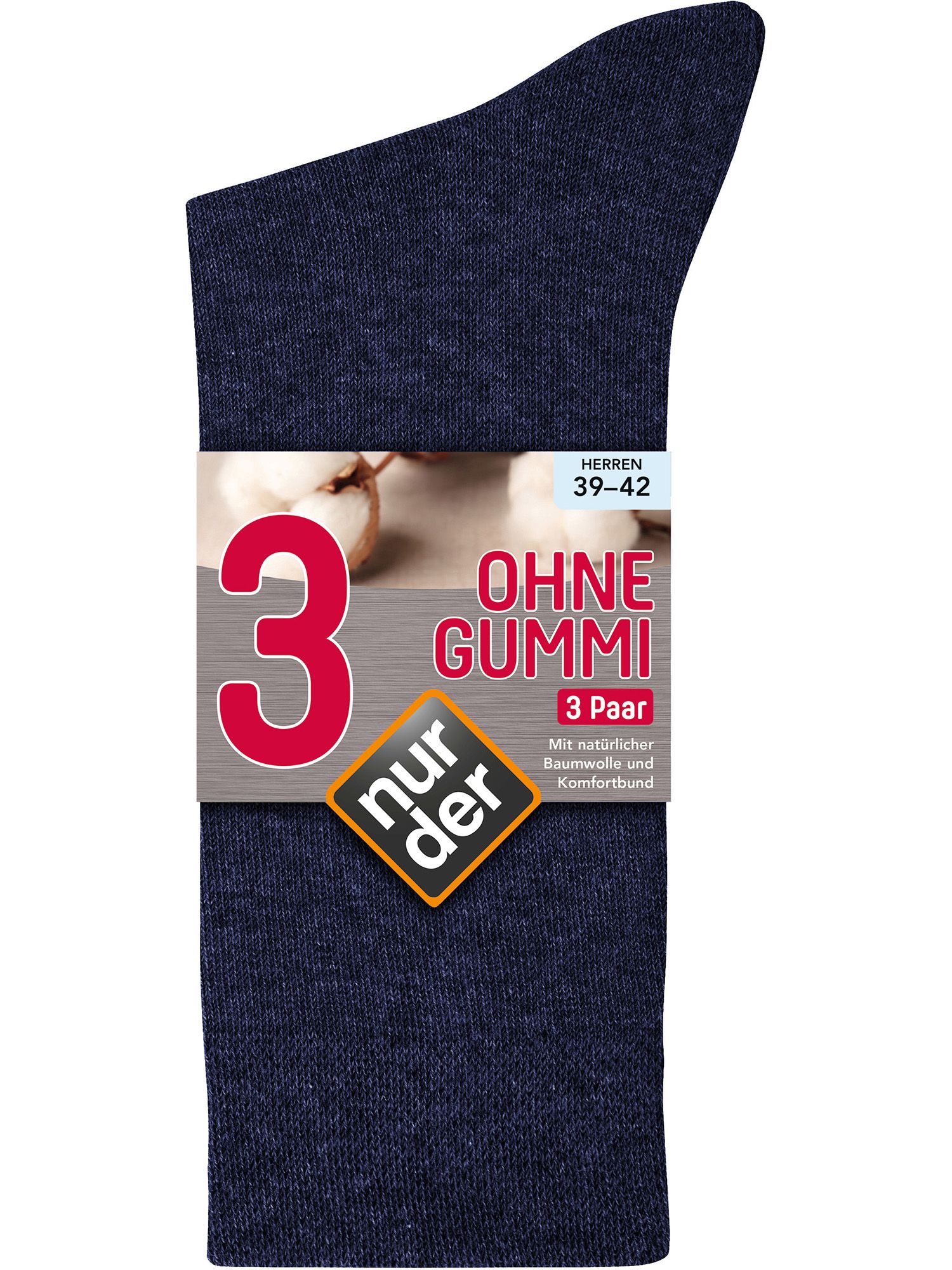 NUR DER Socken Ohne Gummi 3er Pack - maritim Größe 43-46 Strümpfe 3 St blau