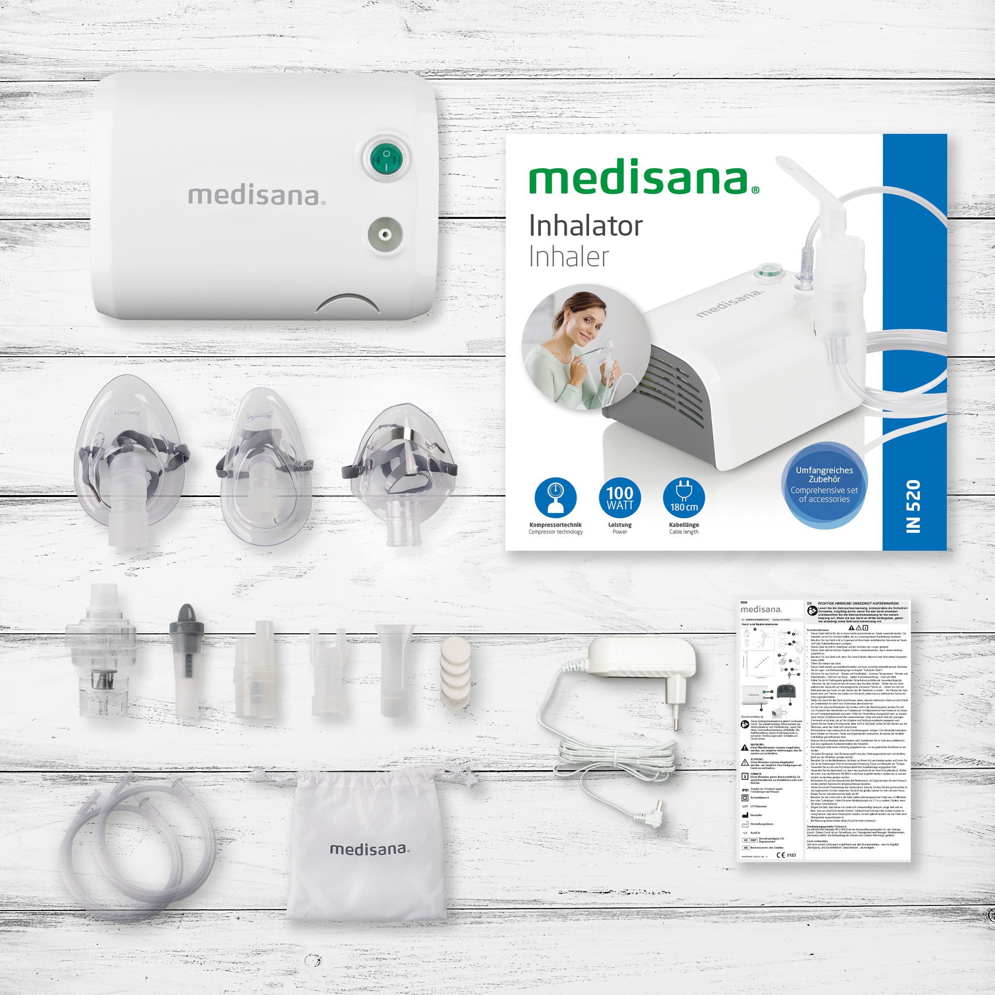 medisana IN 520 Inhalator, Kompressor Vernebler mit Mundstück und Maske Gerät 1 St