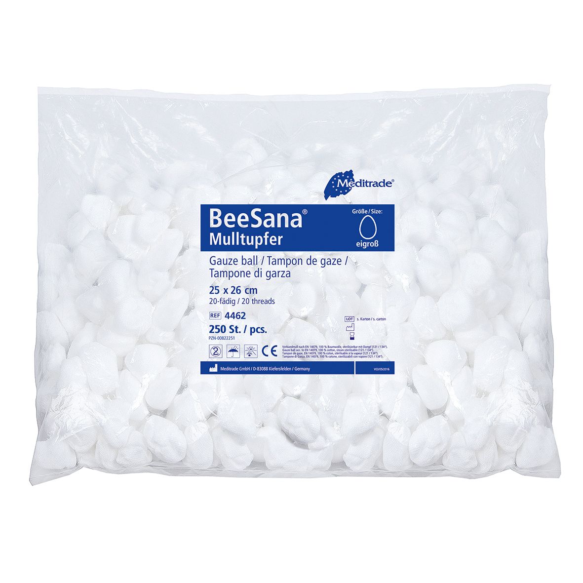 BeeSana® Mulltupfer, ohne RöKo, unsteril, 25 x 26 cm, Hütchenform, eigroß, 1 Packung = 250 Stück Tupfer St