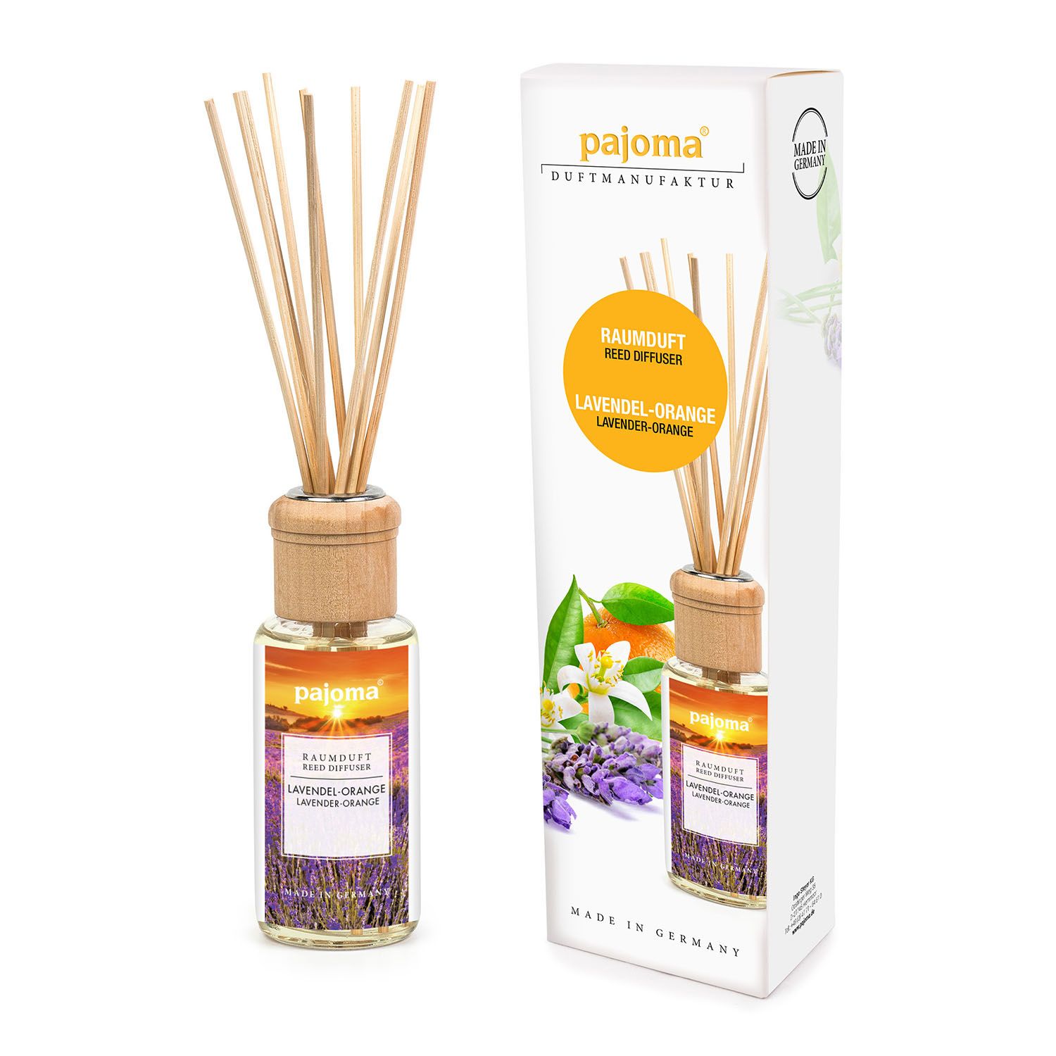 pajoma® Raumduft 100 ml inkl. Duftstäbchen, Lavendel-Orange Flüssigkeit 0,1 l