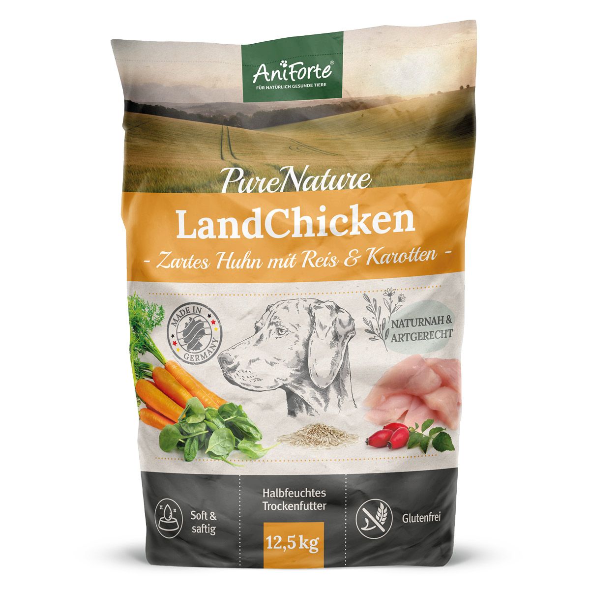 AniForte Trockenfutter LandChicken - Zartes Huhn mit Reis Futter 12,5 kg
