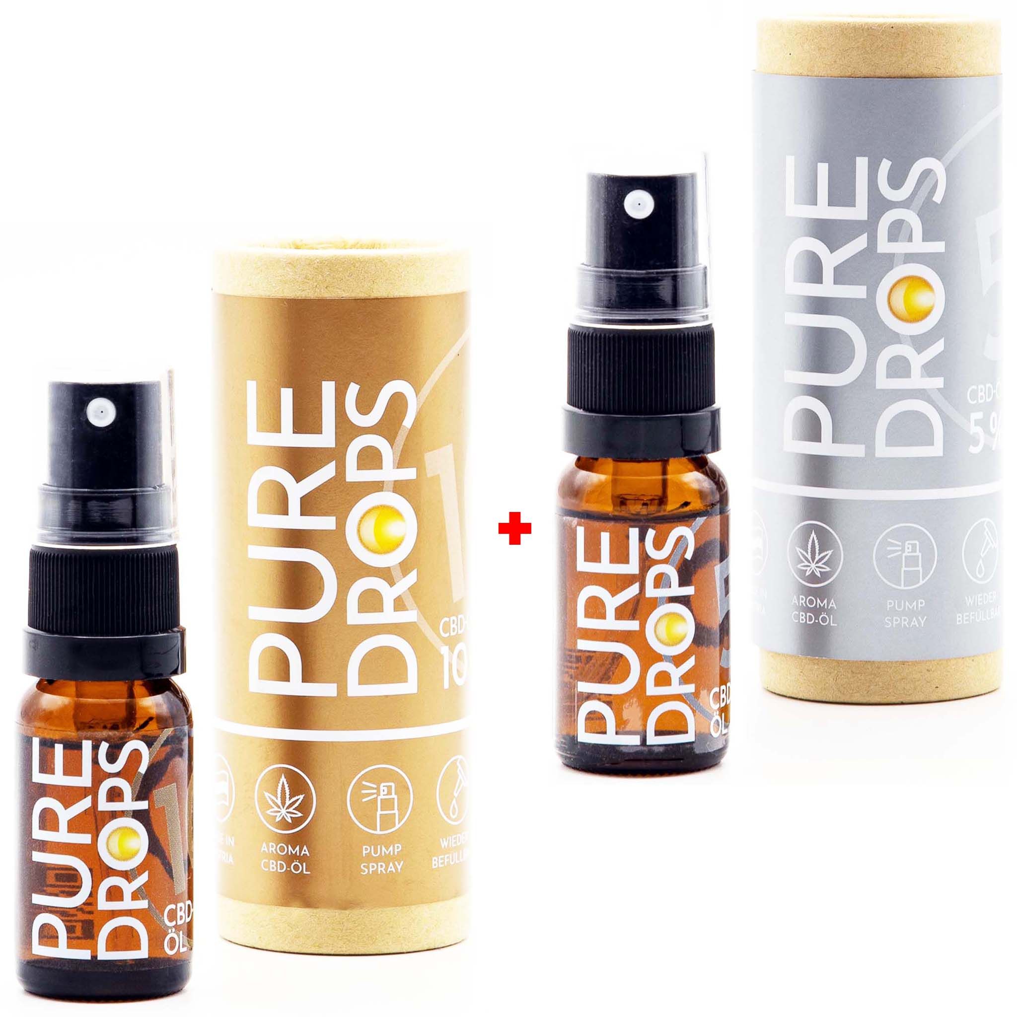 Pure Drops CBD ÖL Bundle 5% + 10% (1.380mg) Vollspektrum aus Österreich Mundspray 20 ml