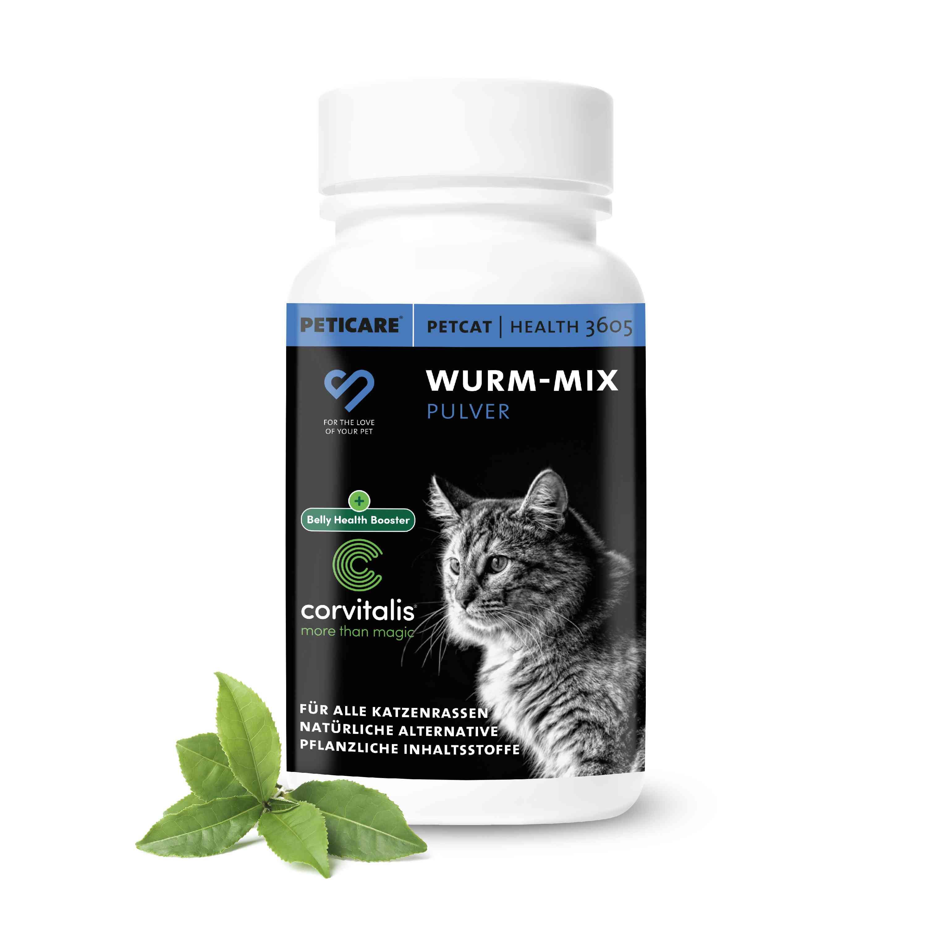 Peticare Pflanzlicher Wurm-Mix für Katzen, unterstützt Darmgesundheit kein Anthelminthikum Pulver 60 g