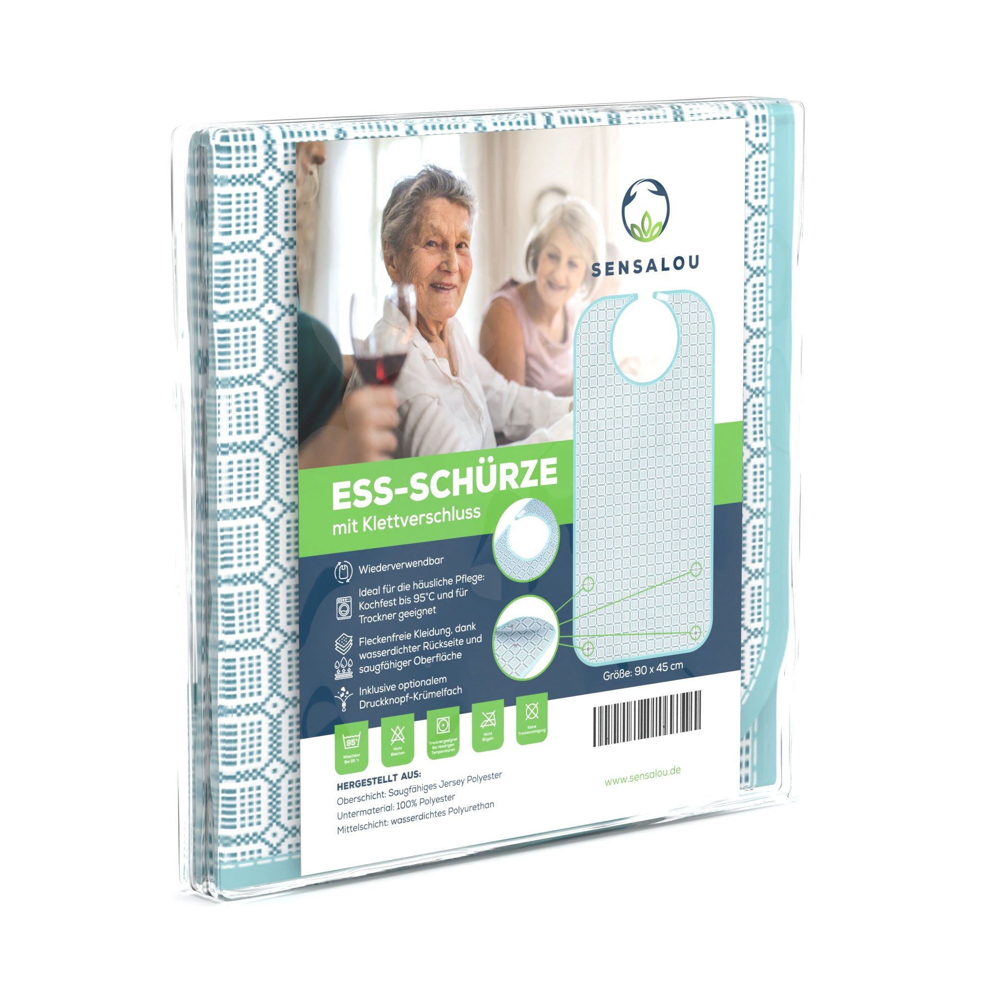 Sensalou Ess-Latz für Erwachsene mit Auffangtasche & Klettverschluss Grün-Weiß 1 St gruen Unisex