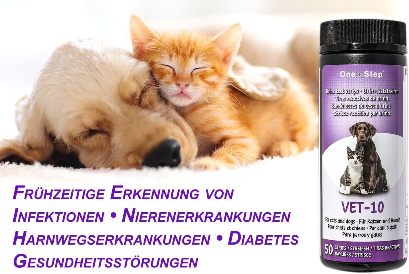 One+Step Urin Teststreifen für Hunde und Katzen - Schnelltest zur Prüfung von 10 Gesundheitswerten