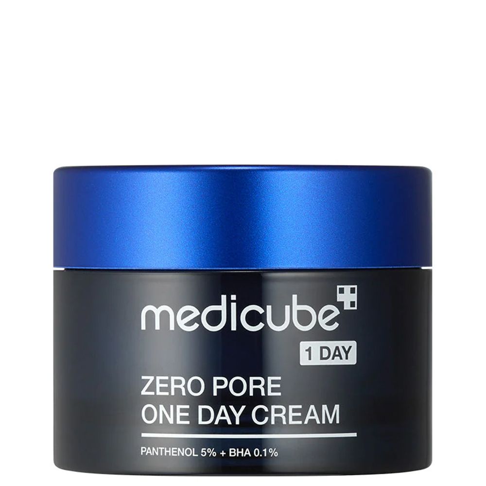 Medicube Zero Pore One Day Cream Tiegel mit blauem Deckel. Enthält Panthenol 5% + BHA 0.1%.