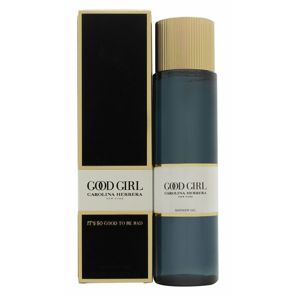 Blau-goldene Flasche und Schachtel. Aufschrift: GOOD GIRL, CAROLINA HERRERA, IT'S SO GOOD TO BE BAD.
