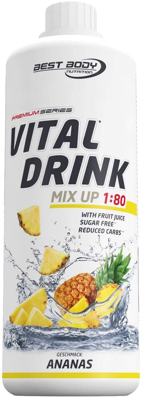 Best Body Vital Drink Ananas: Zuckerfrei, reduziert Kohlenhydrate. Mit Fruchtsaft. Mischungsverhältnis 1:80.