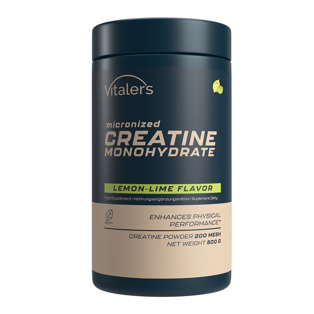 Vitaler's Sport Mikronisiertes Kreatin Monohydrat, Zitronen-Limetten-Geschmack, 500g, verbessert körperliche Leistung.