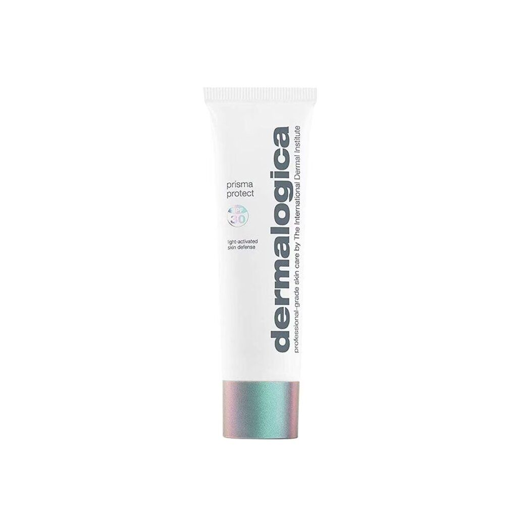 Weiße Tube mit silber-lila Verschluss. Aufschrift: Dermalogica, prisma protect SPF30. Lichtaktivierter Hautschutz.