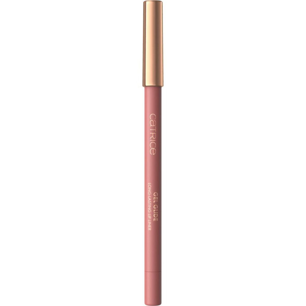 Catrice Gel Glide Lippenkonturenstift. Rosa Stift mit goldener Kappe. Produktname und Marke sichtbar.