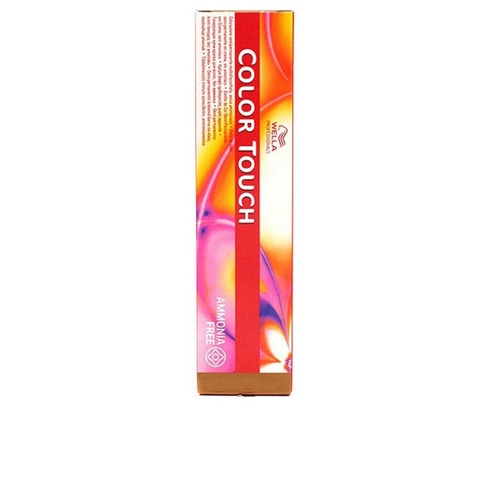 Verpackung der Haarfarbe Wella Color Touch Rich Naturals. Schriftzug Color Touch, ammonia free. Farbverlauf in Gelb, Orange und Pink.
