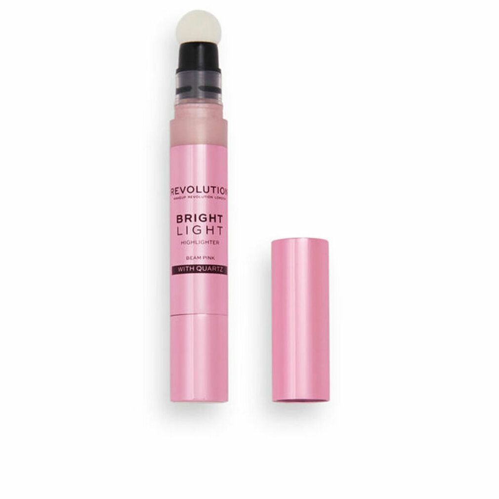 Rosa Highlighter-Stift mit Schwammapplikator und separater Kappe. Aufschrift: Revolution Bright Light Highlighter Beam Pink.