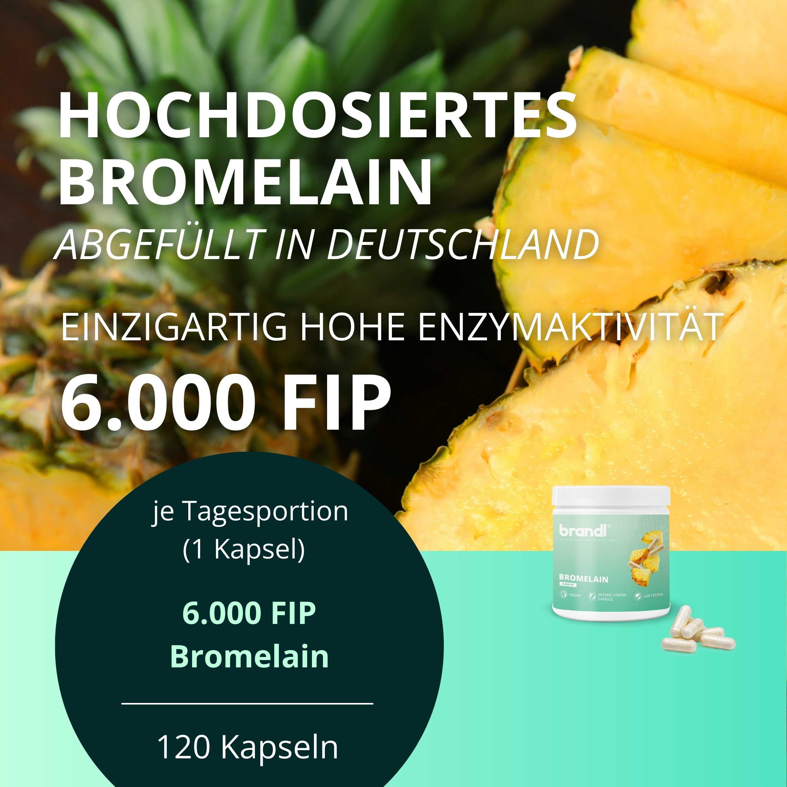 brandl® Bromelain hochdosiert | Enzyme aus der Ananas mit 6.000 F.I.P. | Premium Kapseln
