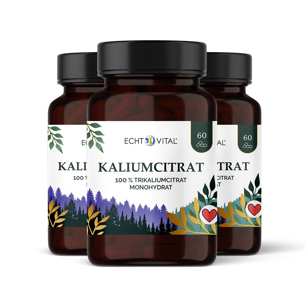 Drei braune Flaschen mit schwarzen Deckeln. Etikett mit Produktname und Inhaltsstoffen. 60 Kapseln.