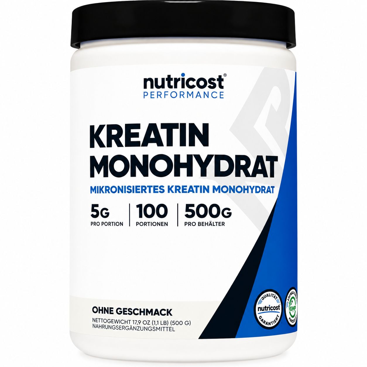 Nutricost Kreatin Monohydrat Dose, mikronisiert, 5g, 100 Portionen.