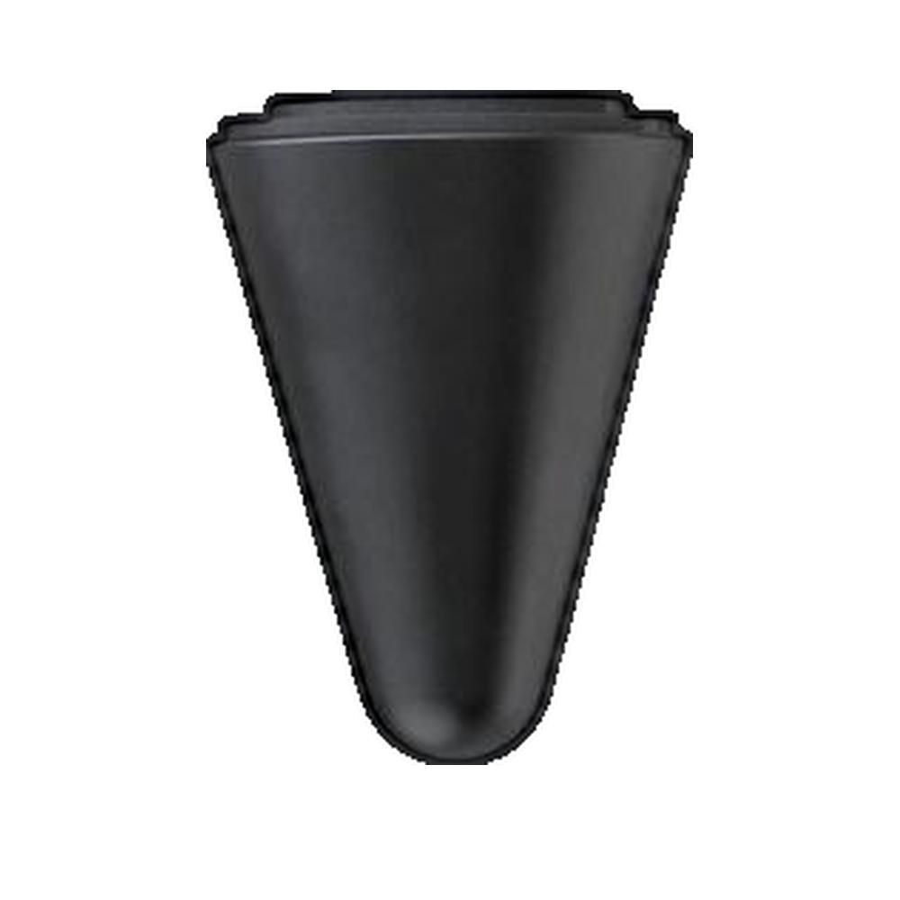 Schwarzer, konischer Massageaufsatz. Oben flach, unten abgerundet. Aus Kunststoff.