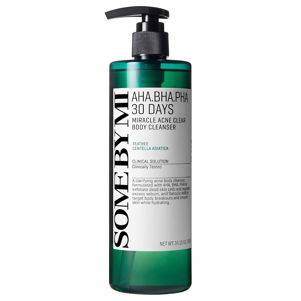 Rückseite der Flasche SOMEBYMI AHA BHA PHA 30 Tage Miracle Acne Clear Body Cleanser.