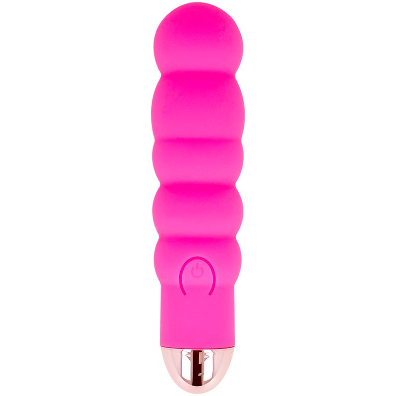 Pinkfarbener Silikon-Vibrator mit 7 Vibrationsmodi. Mit USB-Ladeanschluss.