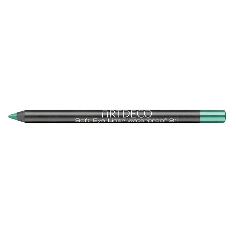 Artdeco Soft Eye Liner Waterproof 21. Grüner Stift mit schwarzem Schaft. Produktname und Marke sind sichtbar.