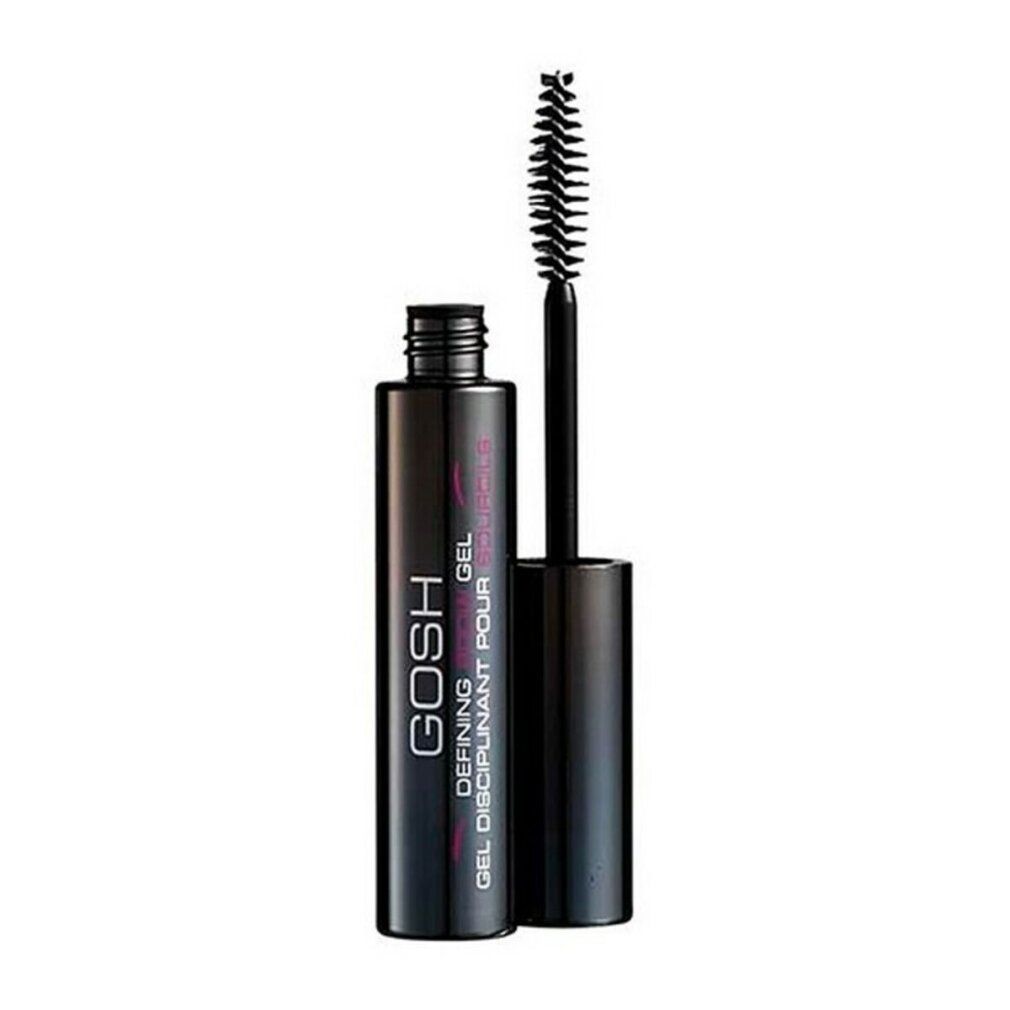 Gosh Defining Brow Gel Clear. Schwarze Tube mit Bürste. Produktname und Marke deutlich sichtbar.