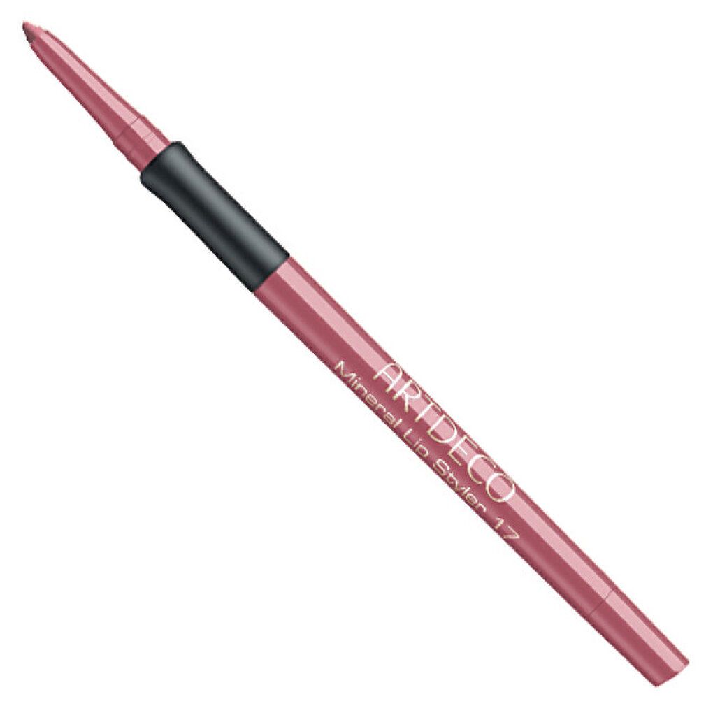 Lippenstift, rosa, mit schwarzem Mittelteil. Aufschrift: ARTDECO Mineral Lip Styler 17.