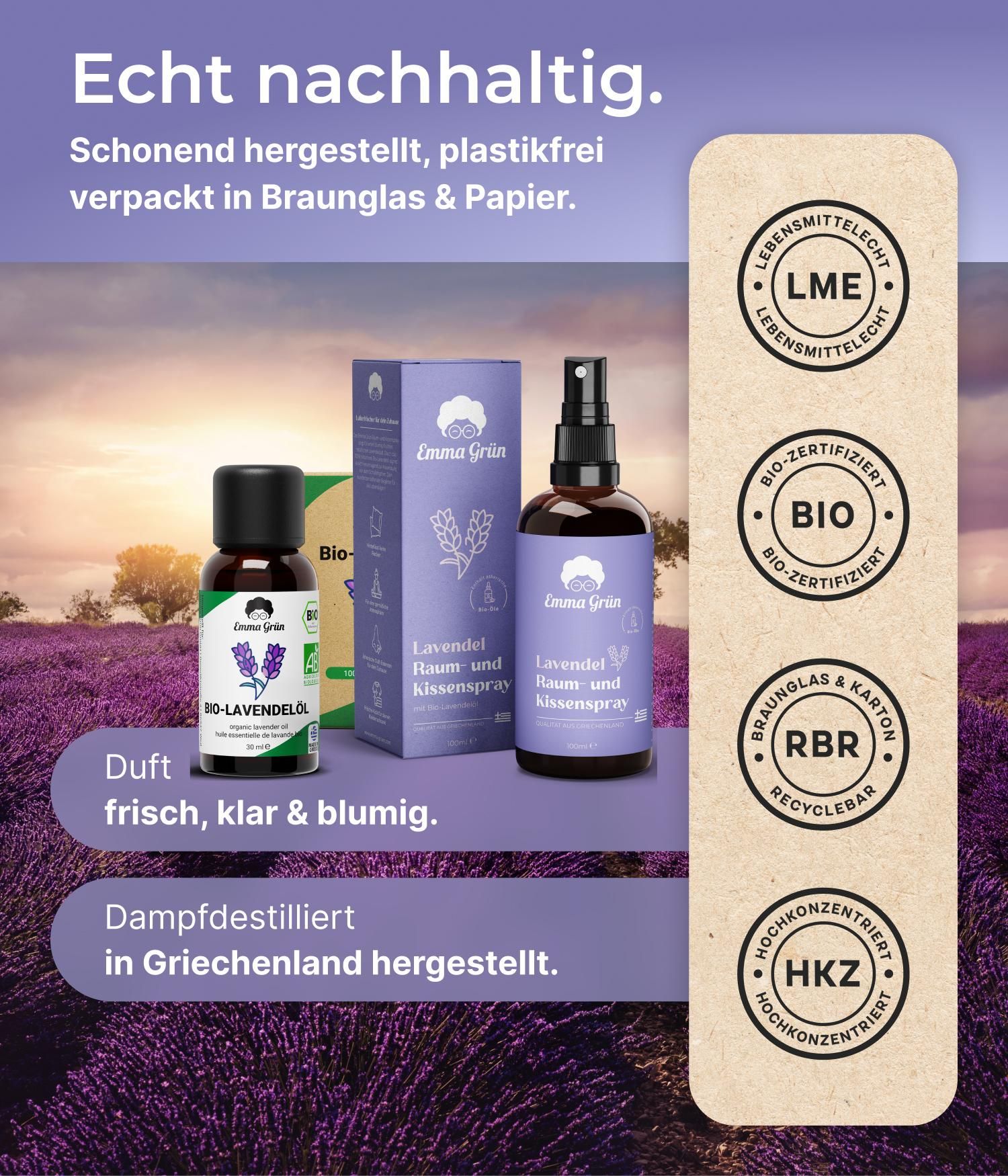 Emma Grün® Lavendel Liebe Spar-Set mit Bio-Lavendelöl & Kissenspray Bio